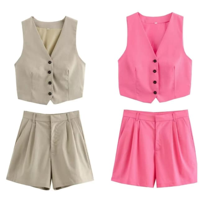 Conjunto de chaleco con shorts de lino