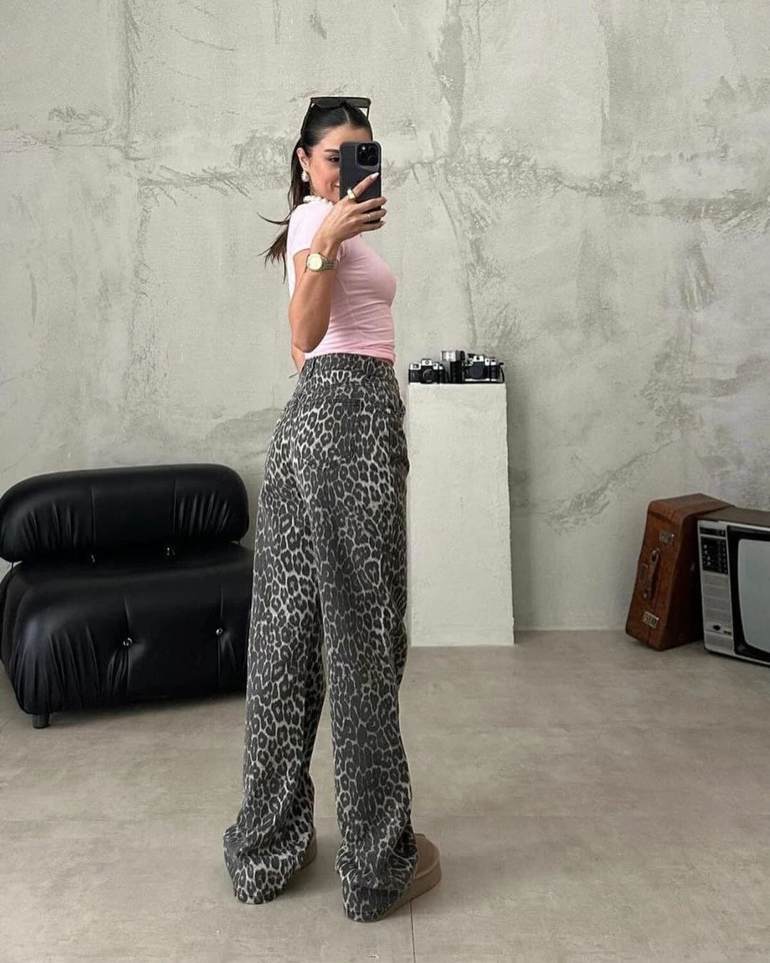 Product Leopard print jeans