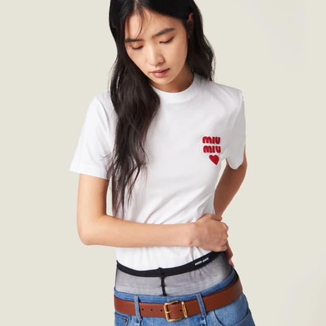 Camiseta de punto de algodón Miu Miu