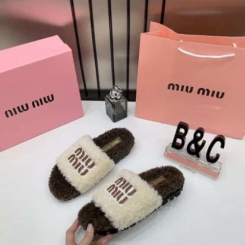 Product Miu Miu Fur White Brown Slippers